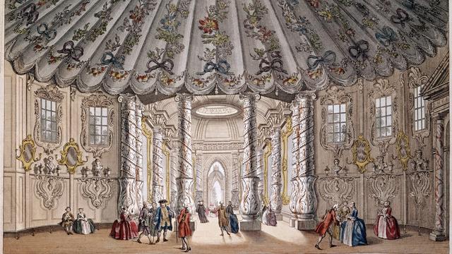 La salle du concert élégant aux jardins du Vaux Hall à Londres, en 1755. Gravure de l'époque. [La salle du concert élégant aux jardins du Vaux Hall à Londres, en 1755. Gravure de l'époque./ AFP]