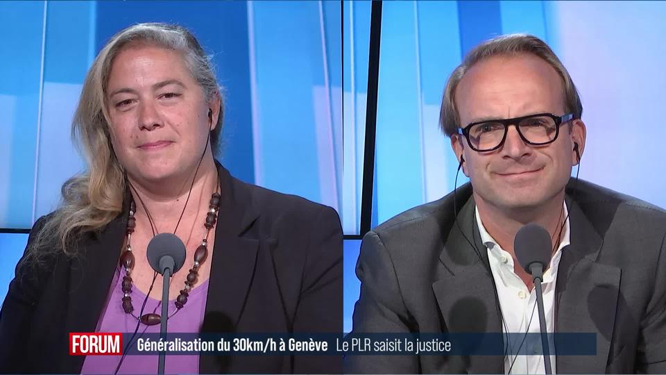 Le PLR genevois n’accepte pas la généralisation du 30km-h à Genève: débat entre Alexandre de Senarclens et Marjorie de Chastonay