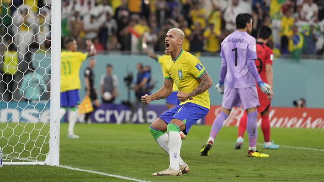 Richarlison inscrit son 3e but de la compétition, le 3-0 du Brésil face à la Corée du Sud. [Jin-Man Lee]