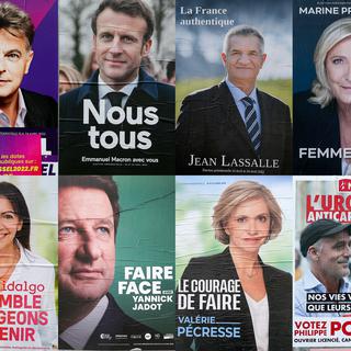 Les douze candidats à l'élection présidentielle française 2022. [HANS LUCAS VIA AFP - FREDERIC SCHEIBER]