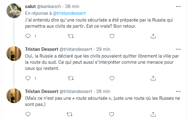 L'envoyé spécial de la RTS en Ukraine Tristan Dessert fait partie des civils qui ont pu quitter la capitale en empruntant la route du sud. [RTS]