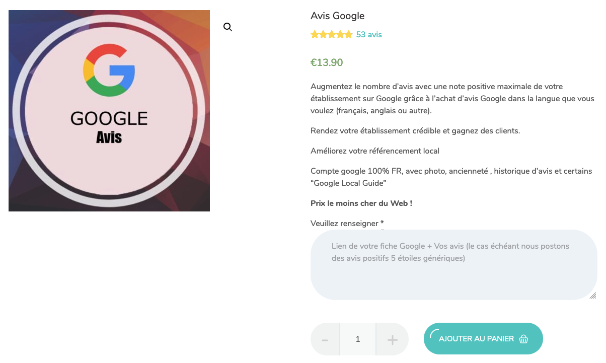 Capture d'écran du site vendant des avis Google. [RTS]