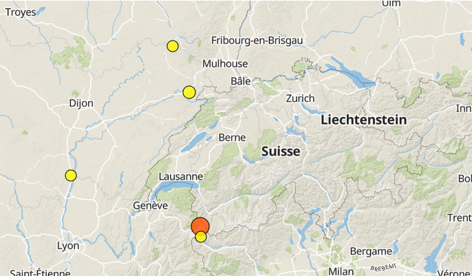 Le tremblement de terre pourrait avoir été ressenti jusqu'en Valais. [Renass]