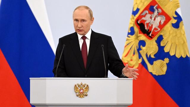 Vladimir Poutine lors de son discours vendredi au Kremlin. [Keystone - Gavriil Grigoro, Sputnik, Kremlin Pool Photo]