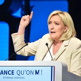 La candidate du Rassemblement national Marine Le Pen lors d'un meeting de campagne le 1er avril 2022. [AFP - Jean-Christophe Verhaegen]