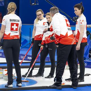 L'équipe de curling suisse féminine au JO de Pékin 2022. [Keystone - Salvatore Di Nolfi]