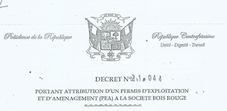 Décret 21.044 attribuant l’exploitation de la parcelle de la forêt de Lobaye à Bois Rouge. [APVRCA]