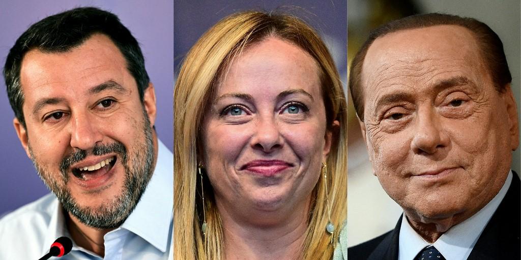 De gauche à droite: Matteo Salvini, Giorgia Meloni et Silvio Berlusconi [AFP - M. Medina, F. Monterforte, V. Pinto]