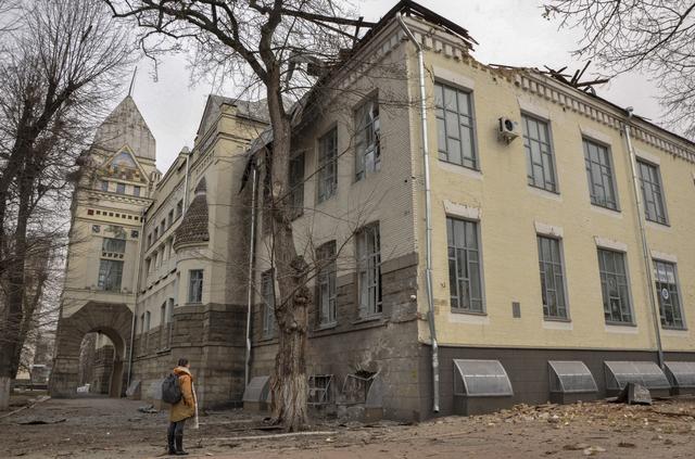 Le bâtiment historique de la Bibliothèque scientifique universelle régionale de Korolenko à Tchernihiv. [KEYSTONE - Nathaliia Dubrovska]