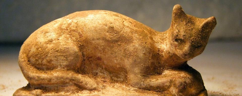 Une statue égyptienne de chat découverte à Alexandrie. [AFP - Supreme Council of Antiquities]