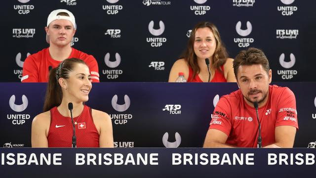 L'équipe de Suisse face aux médias à Brisbane. [Jason O'Brien]