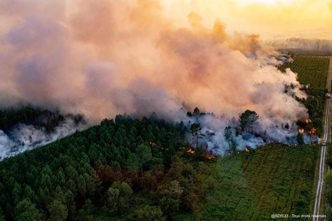 Les feux de forêt font toujours rage en Gironde. [Keystone - SDIS33]