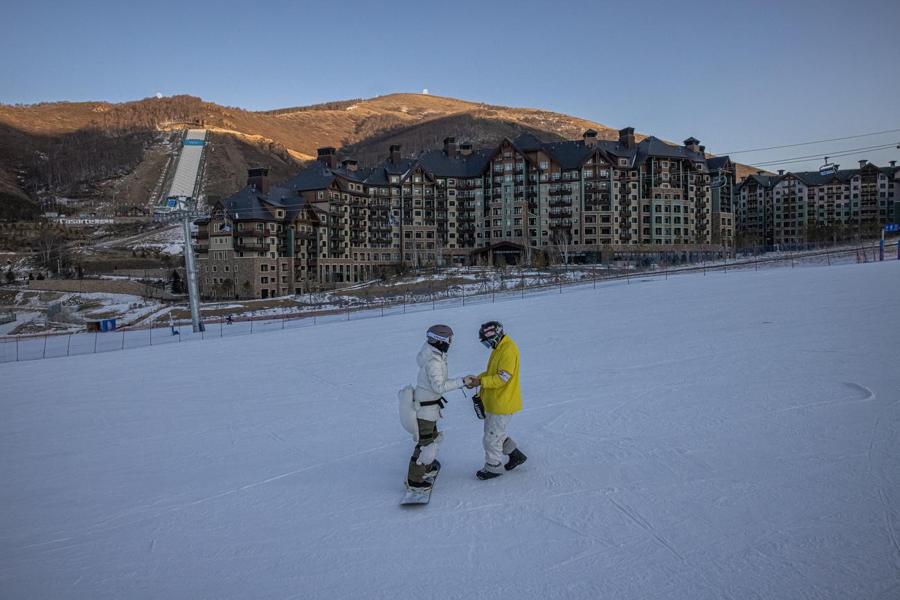 La Chine a beaucoup investi pour développer les sports d'hiver dans le pays. Ici, le site principal de ski des Jeux olympiques, situé à Zhangjiakou. [Keystone - Roman Philipey]