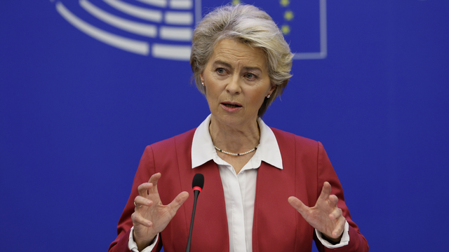 Ursula von der Leyen au Parlement européen à Strasbourg, 18.10.2022. [AP/Keystone - Jean-Francois Badias]