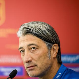 Murat Yakin, entraîneur de l'équipe Suisse de football, à la veille du match décisif Suisse-Espagne à la Ligue des nations de l'UEFA. [Keystone - Jean-Christophe Bott]