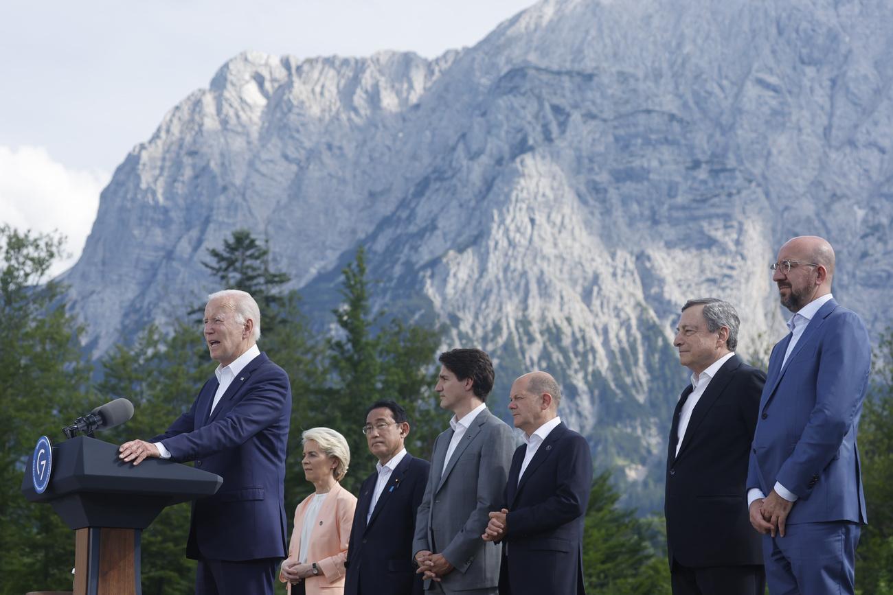 Les chefs d'Etat et de gouvernement du G7 sont réunis dans les Alpes bavaroises, dans le sud de l'Allemagne. [KEYSTONE - LUKAS BARTH]