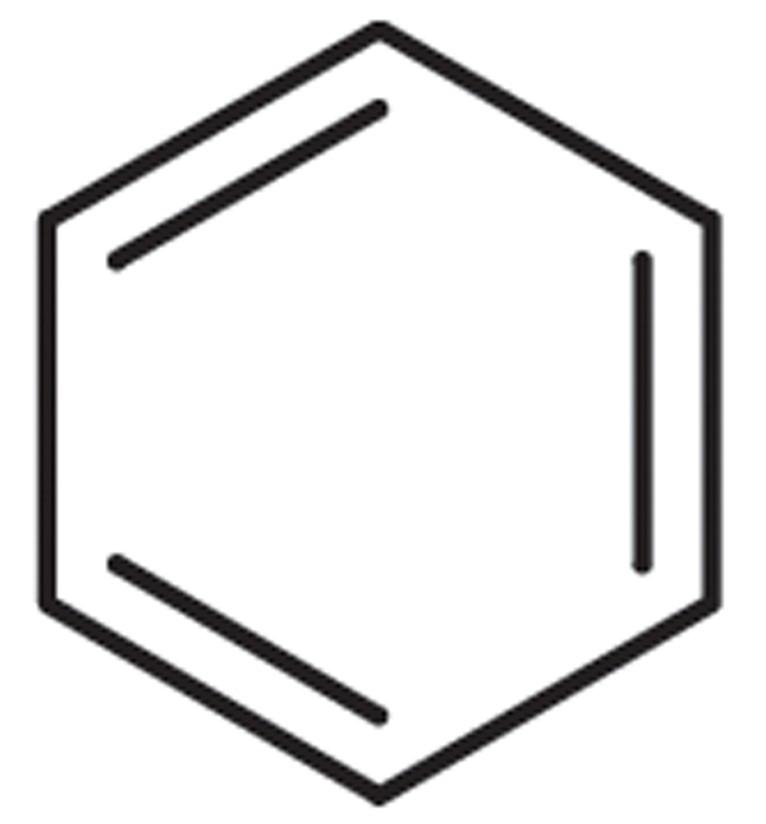 C6H6, la formule chimique du benzène, un composé organique, est représentée sous la forme d'un anneau. [tcichemicals.com]