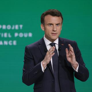 Emmanuel Macron a présenté son programme à Aubervilliers, en région parisienne. [AFP - Ludovic Marin]