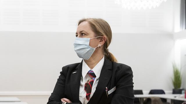 Sandrine Nikolic-Fuss, présidente du syndicat Cabin Crew Union, le samedi 13 février 2021 à Berne. [Keystone - Peter Klaunzer]