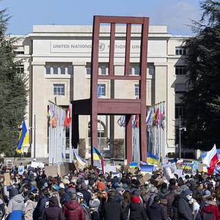 Manifestation à Genève en soutien à l'Ukraine. [Keystone - Salvatore Di Nolfi]