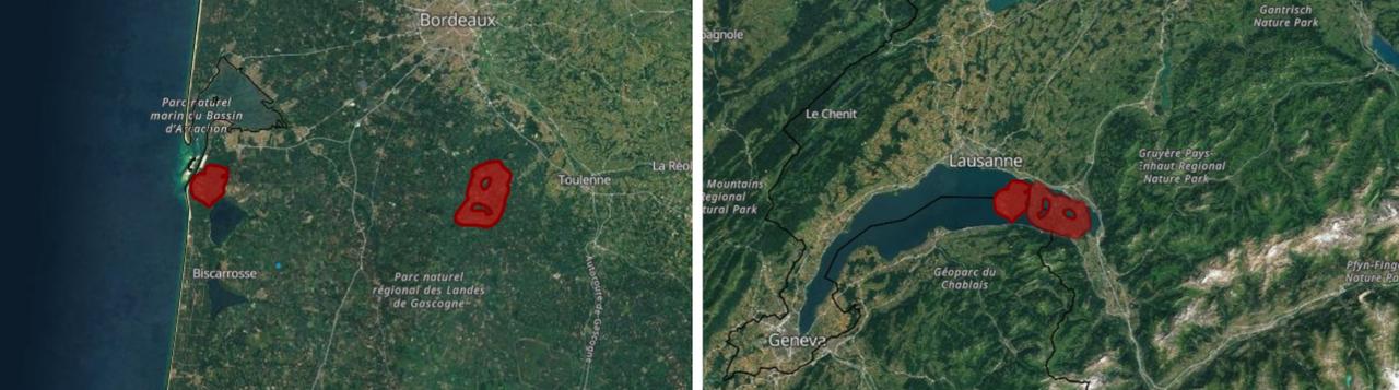 Une comparaison des surfaces brûlées en Gironde par rapport au Léman. [EFFIS]