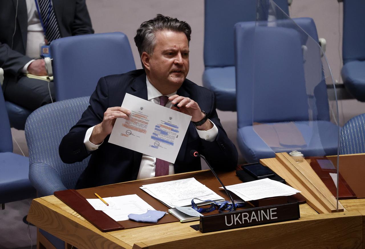 L'ambassadeur ukrainien à l'ONU Sergiy Kyslytsya. [Keystone - EPA/Jason Szenes]