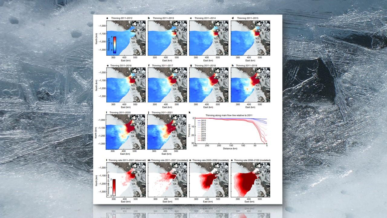 Evolution Northeast Greenland Ice Stream (NEGIS) de 2011 à 2021 et prévisions d'ici à 2100 [Wikipedia/Nature - Expédition ACarré]