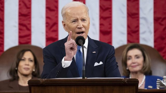 Joe Biden lors de son discours sur l'état de l'Union devant le Congrès, 01.03.2022. [Pool/AP/Keystone - Saul Loeb]