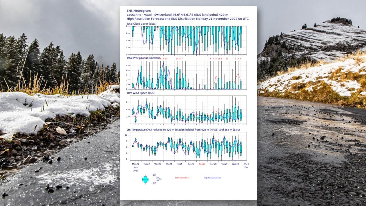 Diagramme d'ensemble pour Lausanne du 21 novembre au 1er décembre 2022 [ECMWF - Daniel Aebersold]