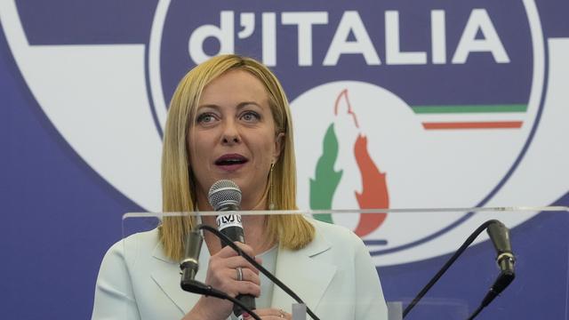 Giorgia Meloni au quartier général de Fratelli d'Italia. [AP/Keystone - Gregorio Borgia]