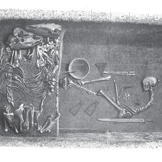 La chambre funéraire de Birka, gravure réalisée par Evald Hansen et publiée dans l'American Journal of Physical Anthropology en 1889. [wikimedia.org - Public domain]