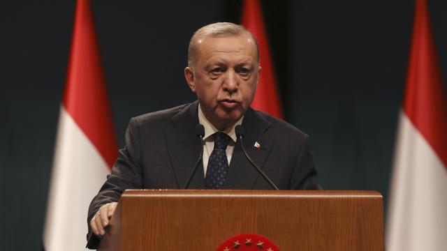 Le président turc Recep Tayyip Erdogan en conférence de presse à Ankara le 22 mars 2022. [AP/Keystone - Burhan Ozbilici]