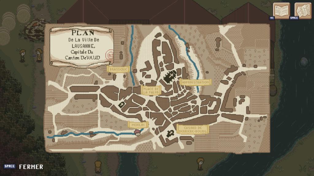 Dans le jeu vidéo, la carte de Lausanne a été créée à partir d'un plan d'époque. [EPFL - Lausanne 1830 : Histoires de registres]