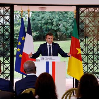 Emmanuel Macron lors de son allocution à Yaoundé le 26 juillet 2022. [AFP - Ludovic Marin]