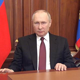 Vladimir Poutine lors de son discours du 24 février 2022. [Keystone - Russian President Press]