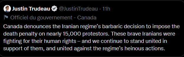 Capture d'écran du tweet du Premier ministre canadien Justin Trudeau supprimé. [Middle East Eye]