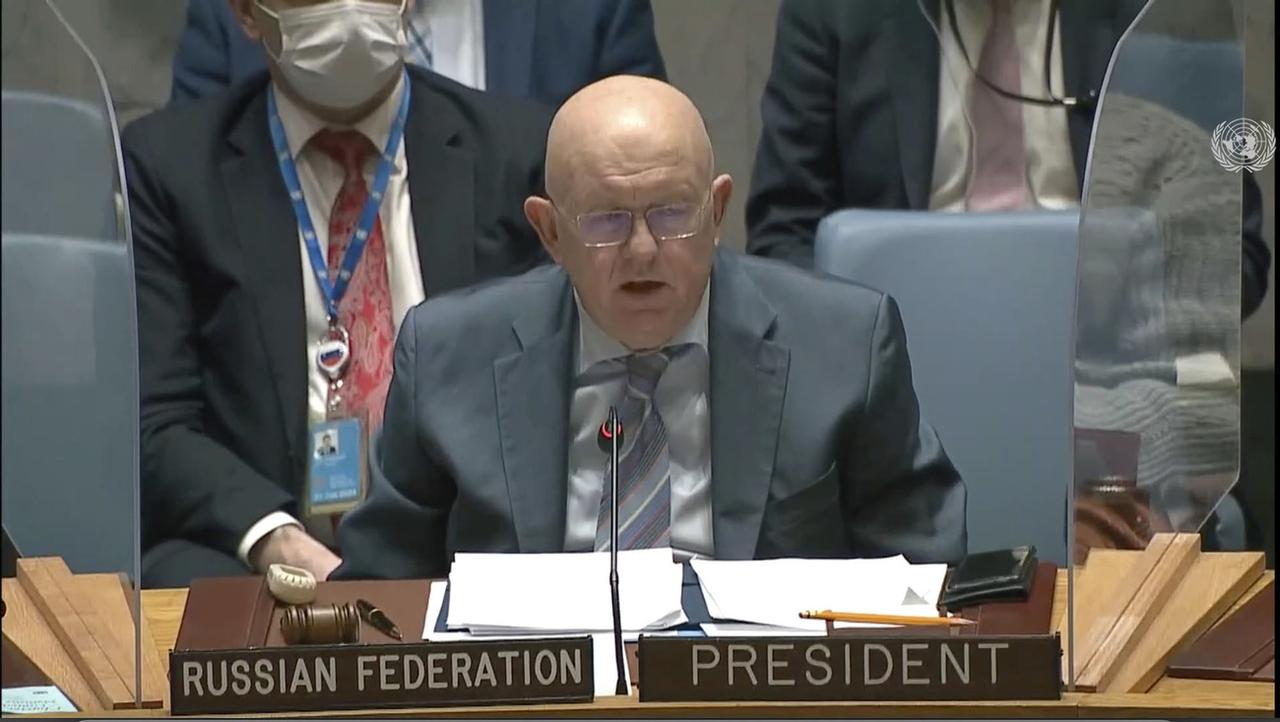 L'ambassadeur russe à l'ONU Vassily Nebenzia. [Keystone - UNTV/AP]