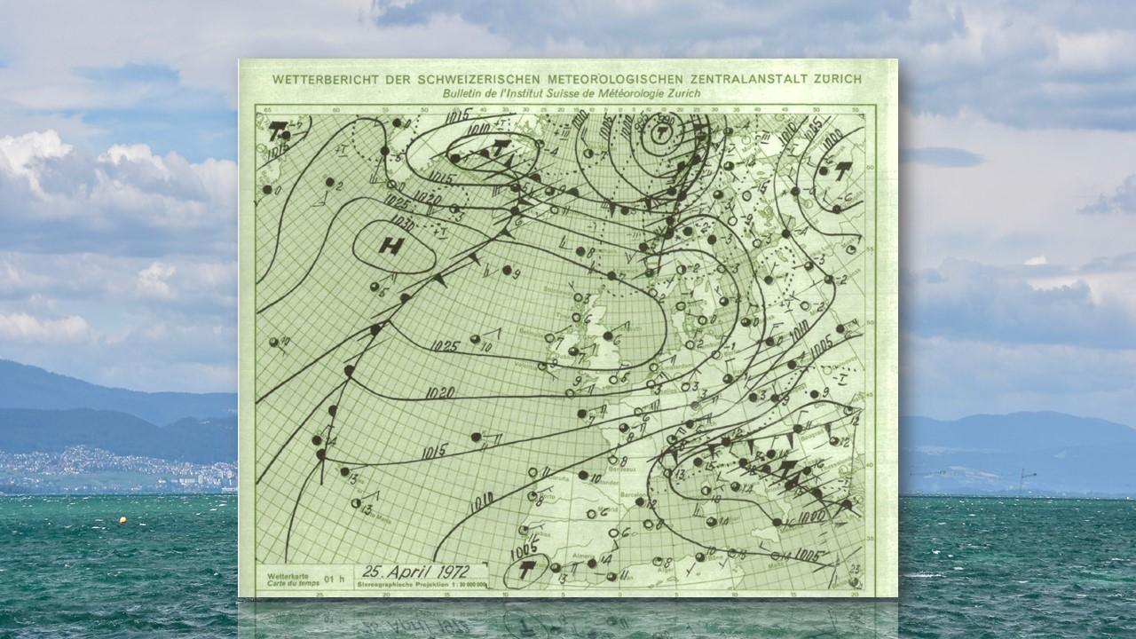 Carte synoptique dressée par l'Institut Suisse de Météorologie pour le 25 avril 1972 [Météosuisse - Olivier Roux]