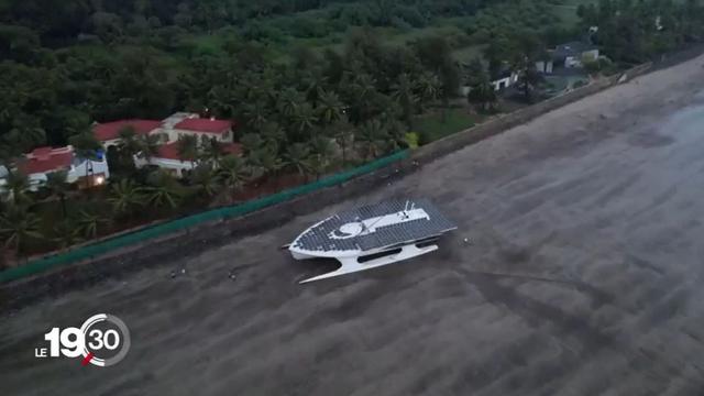 Le catamaran PlanetSolar, conçu par l'explorateur neuchâtelois Raphaël Domjan, s'est échoué sur une plage en Inde