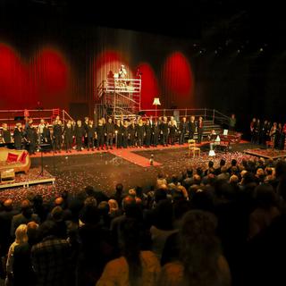 Une vue du spectacle de l'inauguration du Théâtre du Jura en Octobre 2021. [Keystone - Noemi Cinelli]