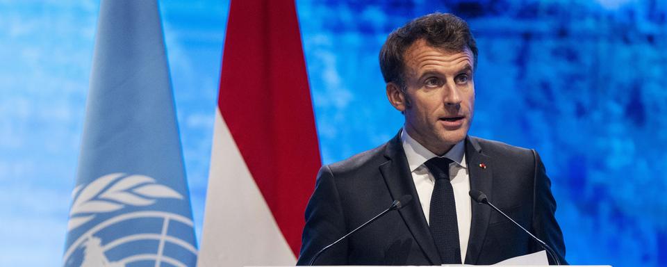 Le président français Emmanuel Macron à la tribune de la COP27 à Charm el-Cheikh. [Keystone/AP Photo - Nariman El-Mofty]