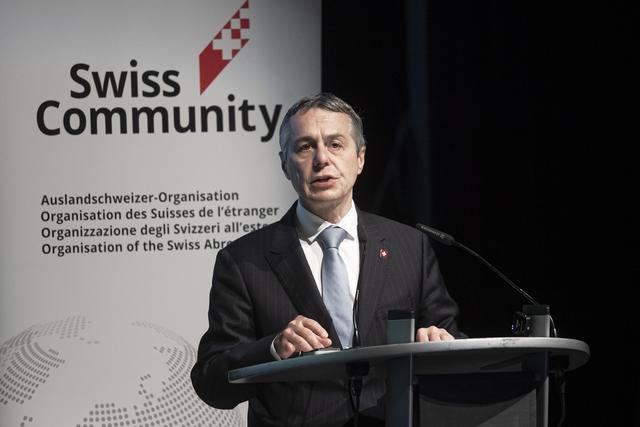 Ignazio Cassis devant les Suisses de l'étranger à Lugano, 20.08.2022. [Ti-Press/Keystone - Pablo Gianinazzi]