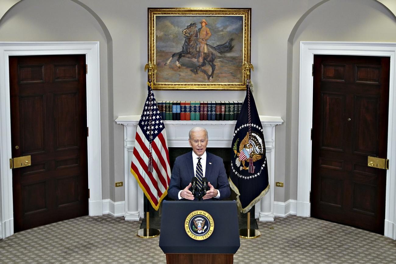 Le président américain Joe Biden lors de son discours le 11 mars 2022, à la Maison Blanche. [AL DRAGO / POOL - AL DRAGO / POOL]