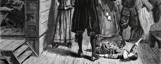 "La salle d'audience" (1876), illustration des procès faits aux sorcières de Salem, qui eurent lieu aux Etats-Unis entre 1692 et 1693. En Europe, entre 1450 et 1700, on estime au bas mot à 100'000 le nombre de procès faits principalement à des femmes accusées de sorcellerie. Ces procès, menés uniquement par des hommes, aboutissaient en général à brûler ces femmes sur la place publique.