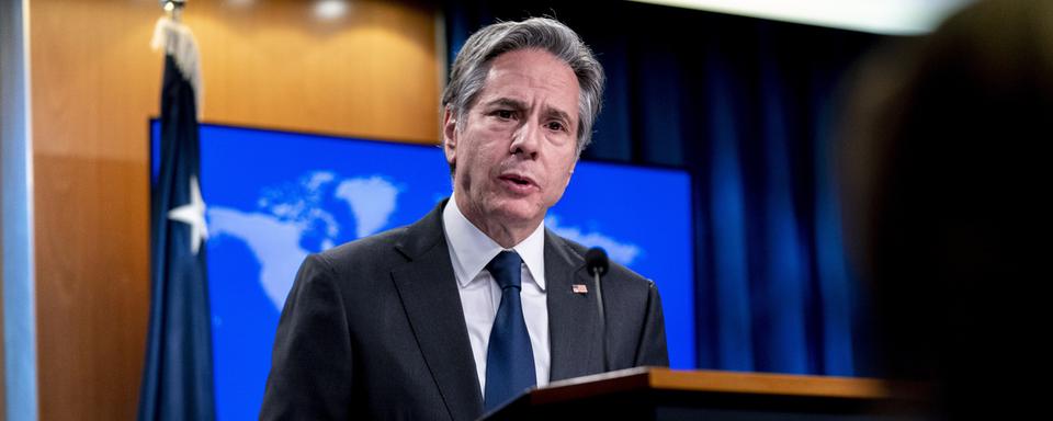 Le secrétaire d'Etat américain Antony Blinken lors d'une conférence de presse le 7 janvier 2022 à Washington. [Keystone - AP Photo/Andrew Harnik]