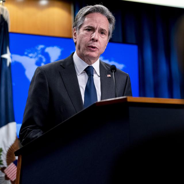 Le secrétaire d'Etat américain Antony Blinken lors d'une conférence de presse le 7 janvier 2022 à Washington. [Keystone - AP Photo/Andrew Harnik]