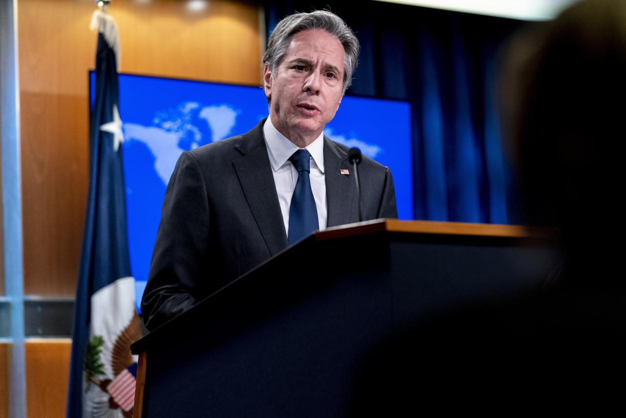 Le secrétaire d'Etat américain Antony Blinken lors d'une conférence de presse le 7 janvier 2022 à Washington. [Keystone - AP Photo/Andrew Harnik]