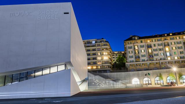 Une vue du site de Plateforme 10, le quartier des arts, avec les musées cantonaux vaudois du mudac et de Photo Elysée, le samedi 11 juin 2022 à Lausanne. [Keystone - Jean-Christophe Bott]