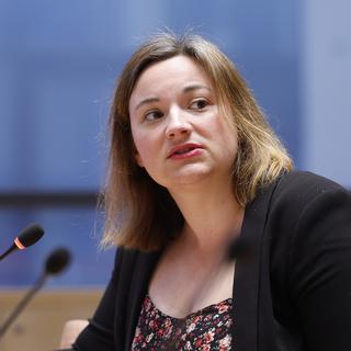 Virginie Cavalli, coprésidente des Jeunes vert’libéraux suisses, le 29 mars 2022. [Keystone - Peter Klaunzer]