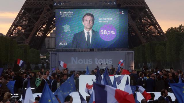 Emmanuel Macron est réélu à la présidence de la République française avec 58,2% des voix. [AFP - CHRISTOPHE PETIT TESSON]